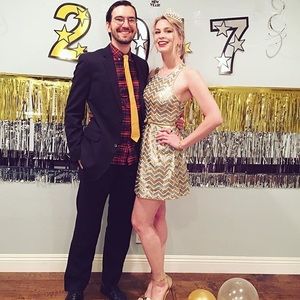 Arc & Co. gold and silver sequin mini dress